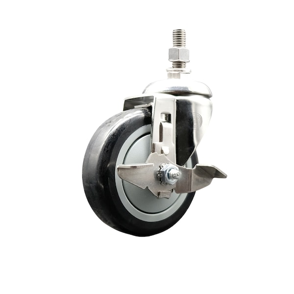Service Caster 4 Inch 316SS Black Polyurethane Swivel 1/2 Inch Threaded Stem Caster with Brake SS316TS20S414-PPUB-BLK-TLB-121315 - main
